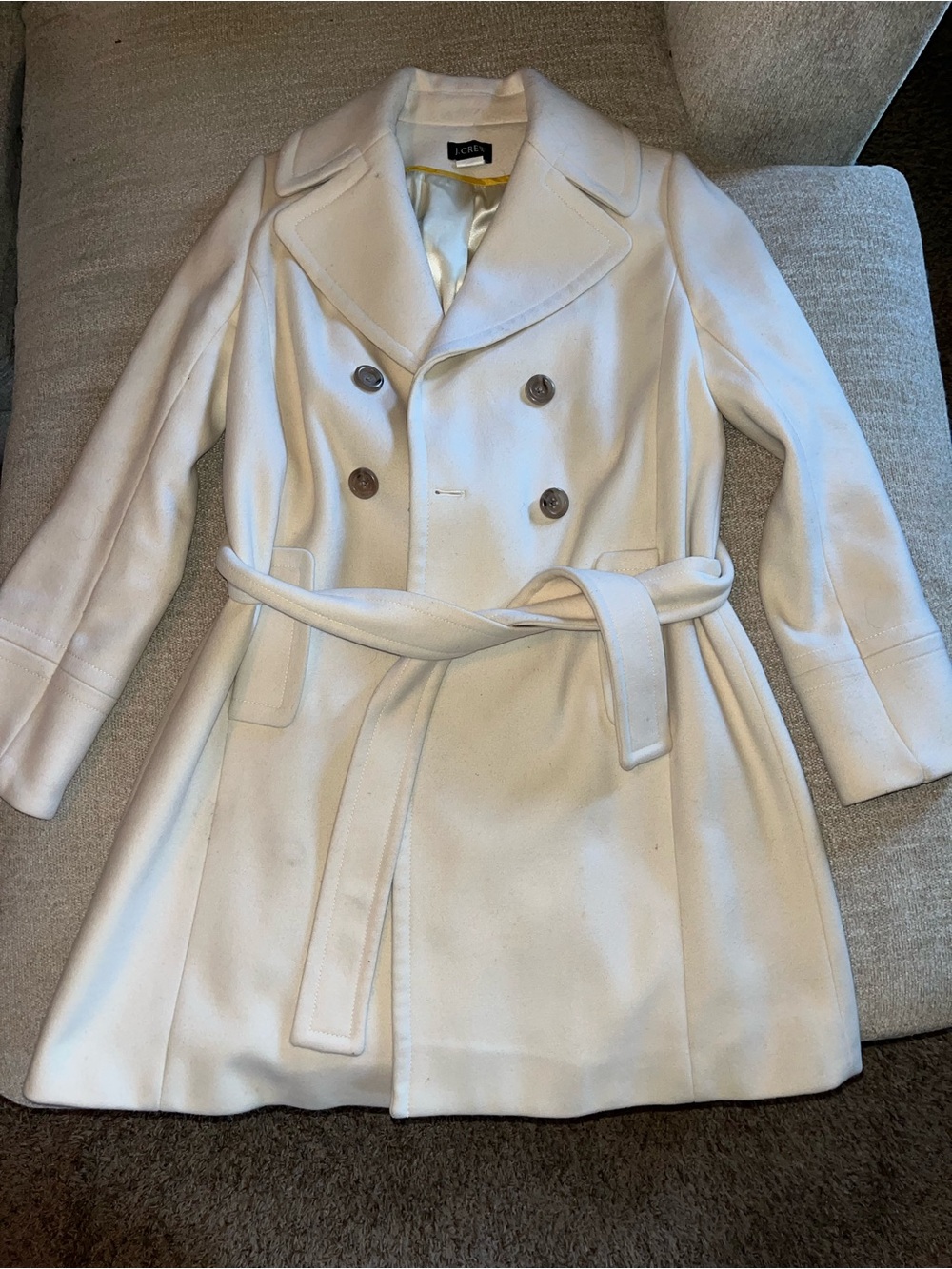 J. Crew Women's White Double-Breasted Belted Trench Coat